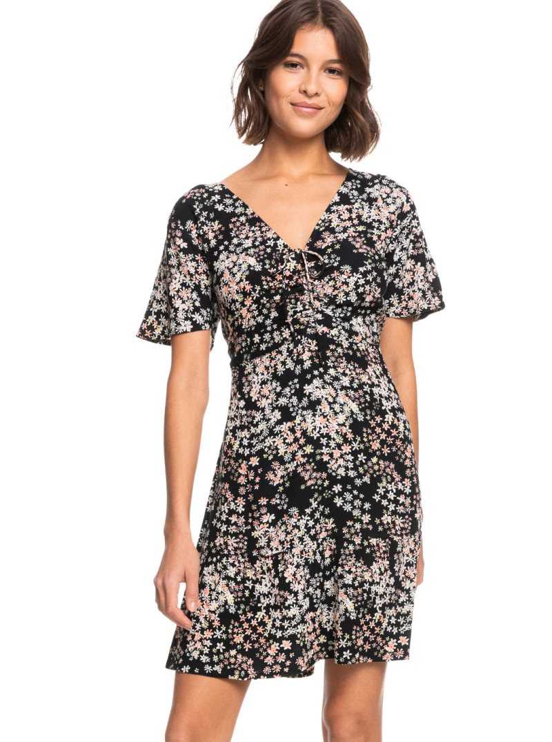 Anthracite Youpi Ditsy Roxy Summer Flow Printed Mini Dress | UHEFWX521