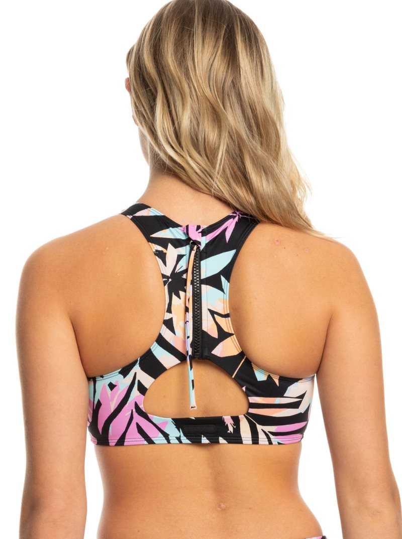 Anthracite Zebra Jungle Roxy Active Bra Bikini Top | ENRUFO254