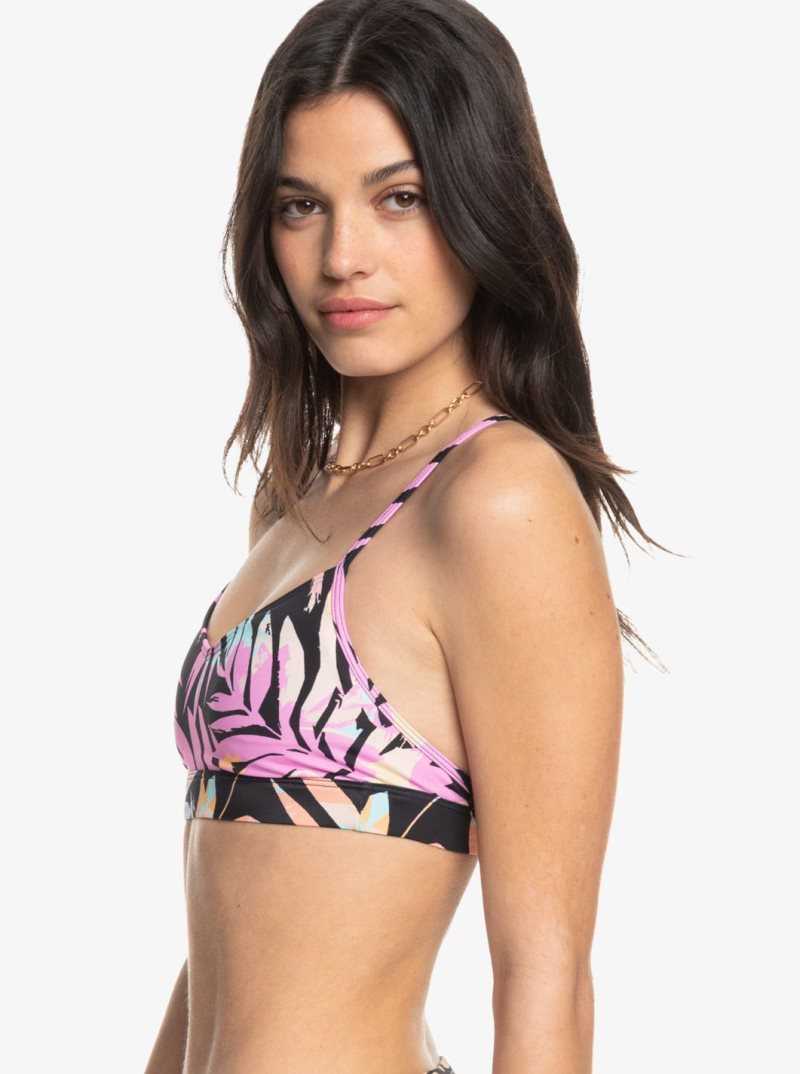 Anthracite Zebra Jungle Roxy Active Bralette Bikini Top | LIMDZF235