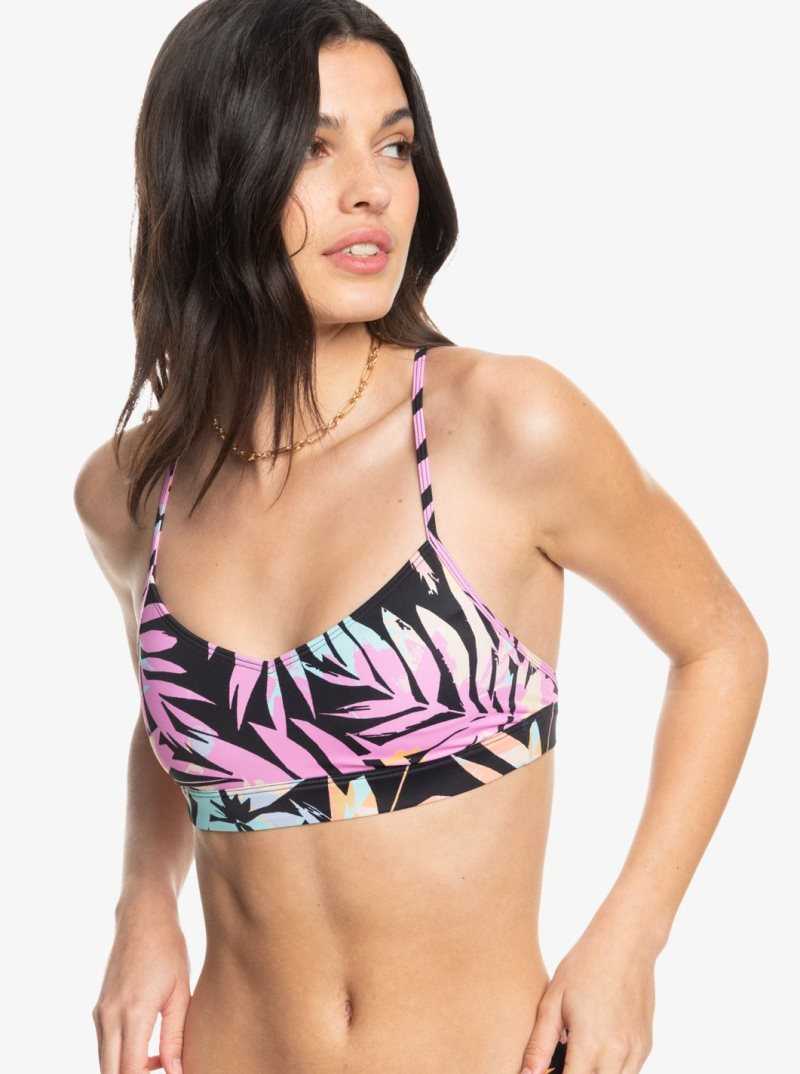 Anthracite Zebra Jungle Roxy Active Bralette Bikini Top | LIMDZF235