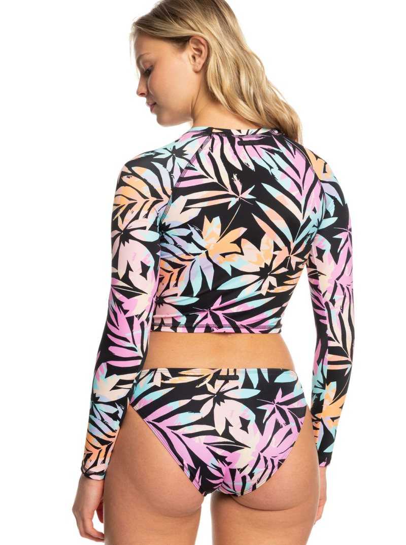 Anthracite Zebra Jungle Roxy Active Cropped Long Sleeve Rashguard | EYFTMI327