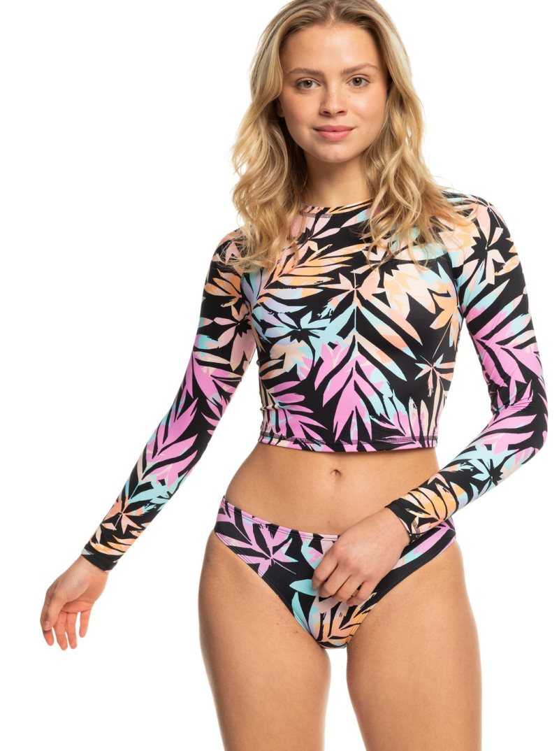 Anthracite Zebra Jungle Roxy Active Cropped Long Sleeve Rashguard | SVUJQE891