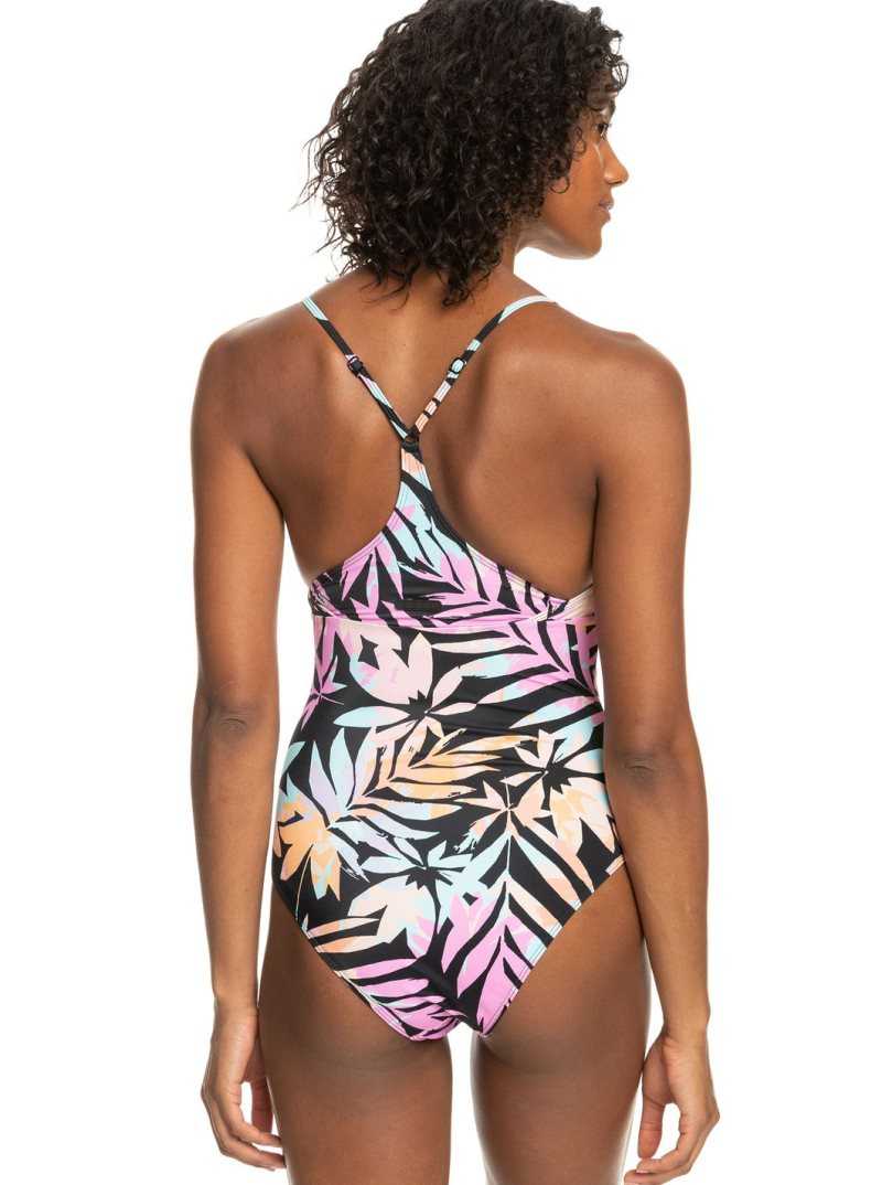 Anthracite Zebra Jungle Roxy Active One Piece One Piece Swimsuit | UXVEMQ410