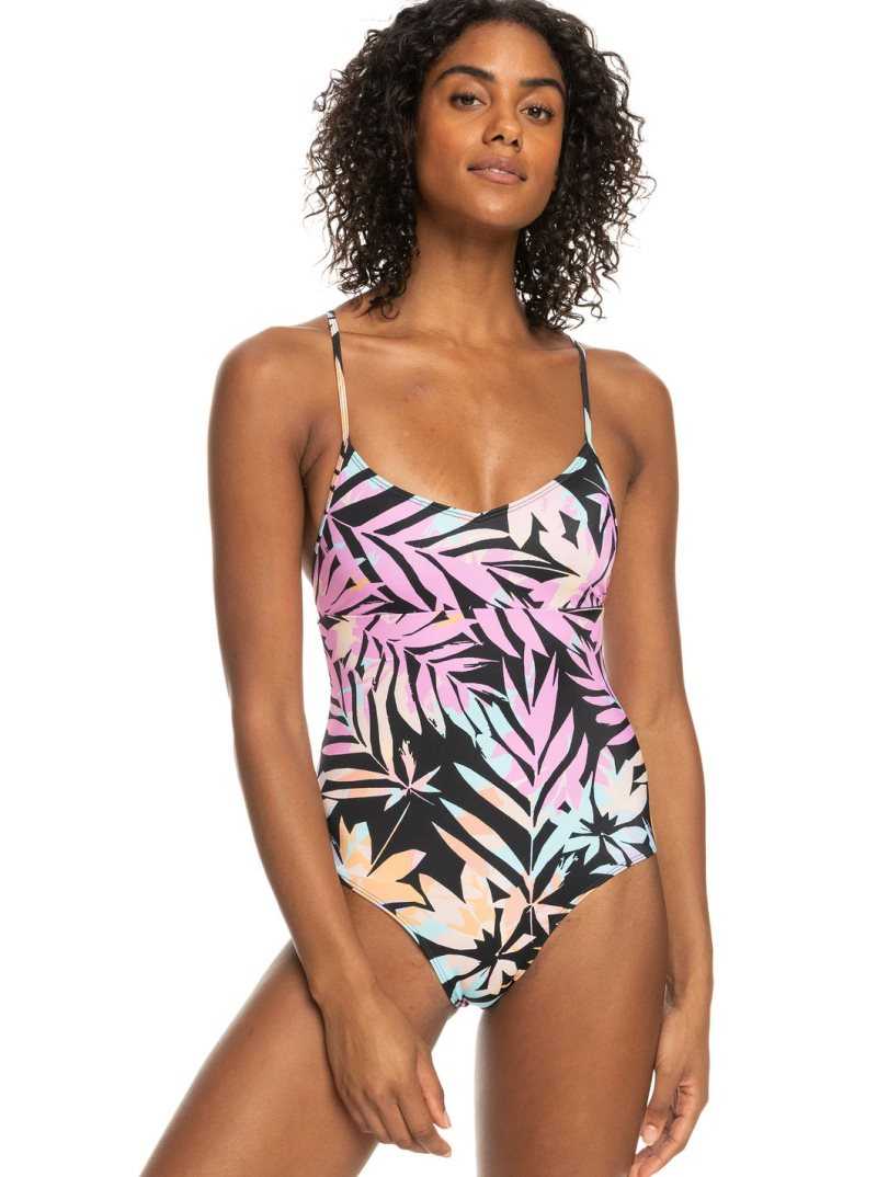 Anthracite Zebra Jungle Roxy Active One Piece One Piece Swimsuit | UXVEMQ410