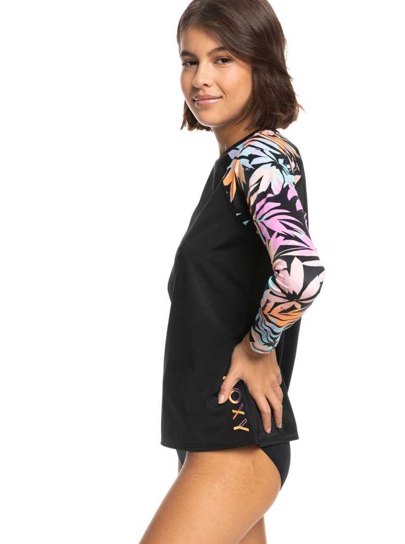 Anthracite Zebra Jungle Roxy Active Top Active UPF 50 Long Sleeve Rashguard | HFDMXZ541