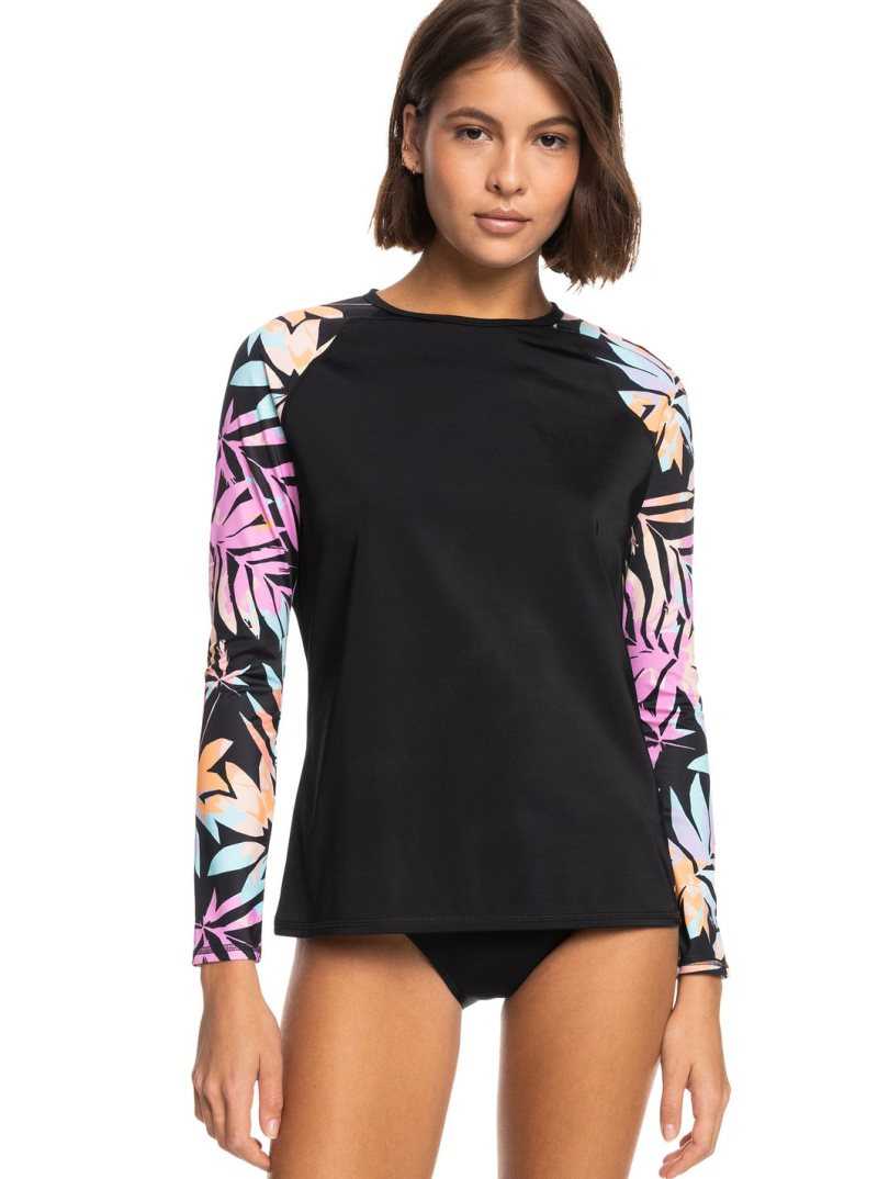 Anthracite Zebra Jungle Roxy Active Top Active UPF 50 Long Sleeve Rashguard | HFDMXZ541