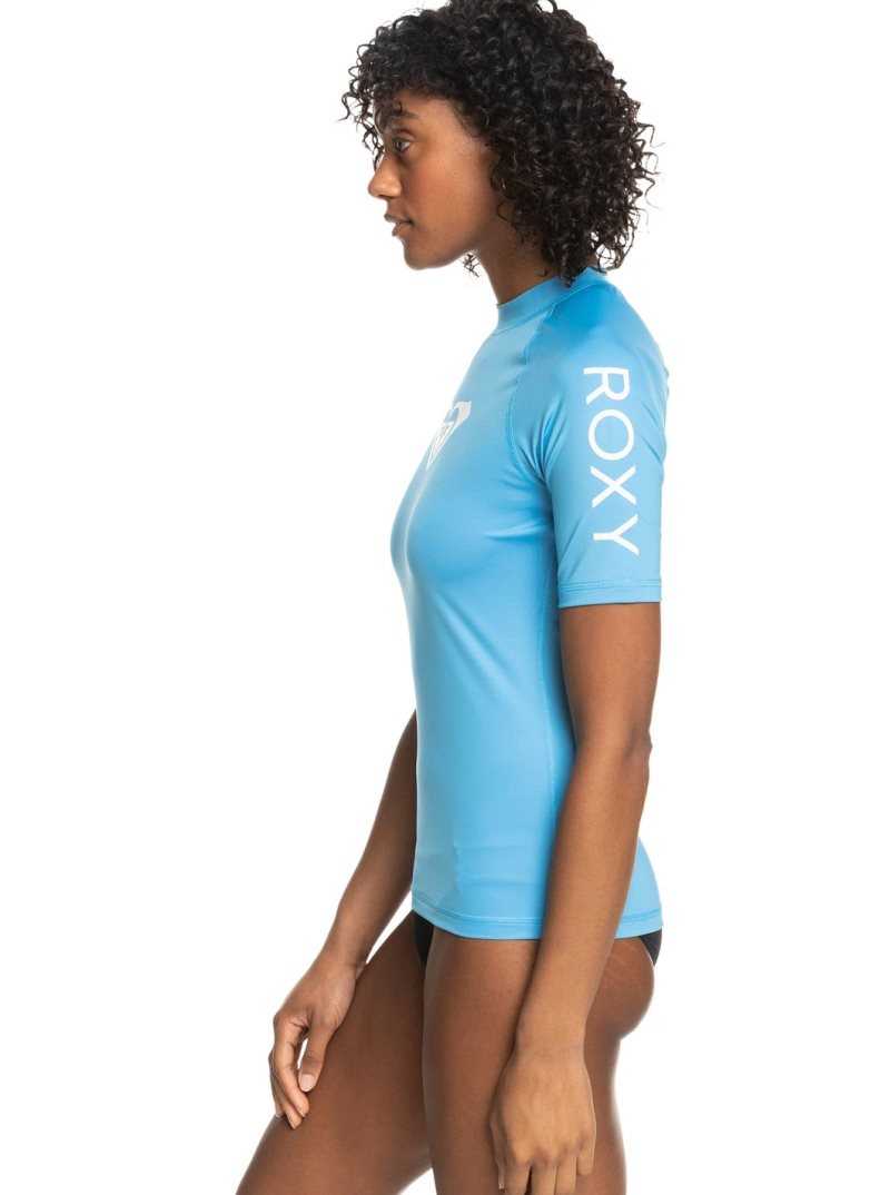 Azure Blue Roxy Whole Hearted Short Sleeve UPF 50 Rashguard | QNJVEC092