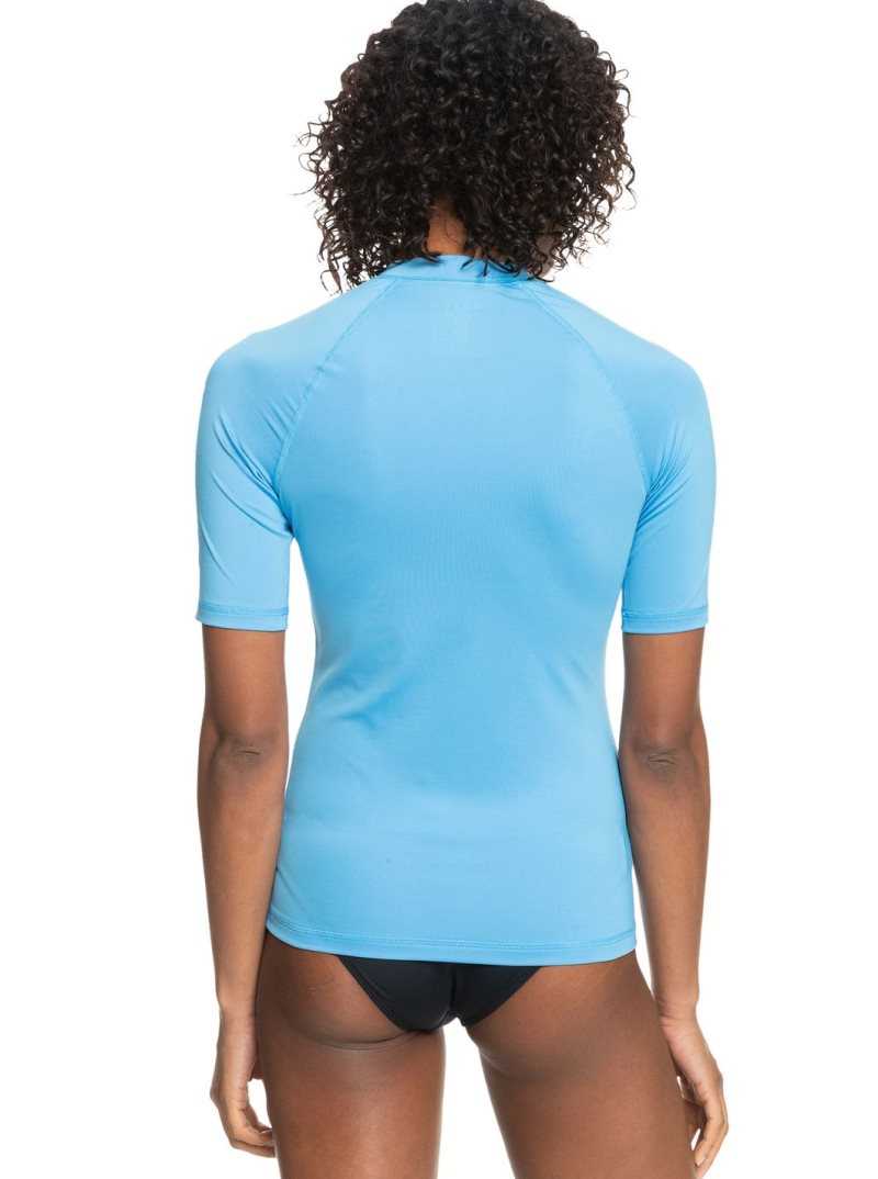 Azure Blue Roxy Whole Hearted Short Sleeve UPF 50 Rashguard | QNJVEC092