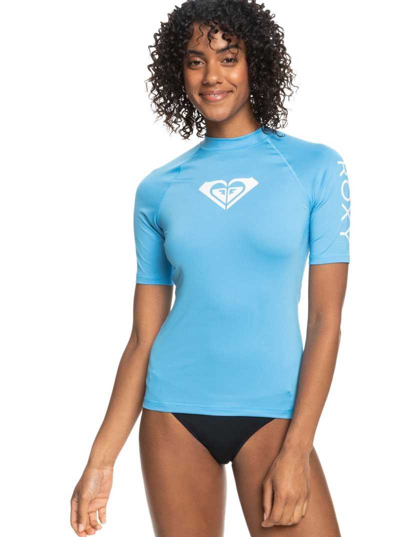 Azure Blue Roxy Whole Hearted Short Sleeve UPF 50 Rashguard | QNJVEC092