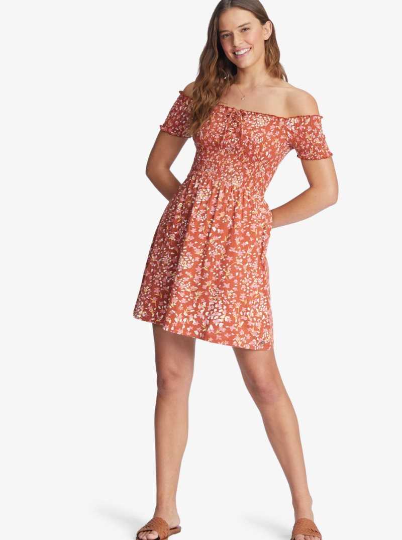 Baked Clay Dancing Days Roxy At The Same Time Off-The-Shoulder Dress | EWATZO756