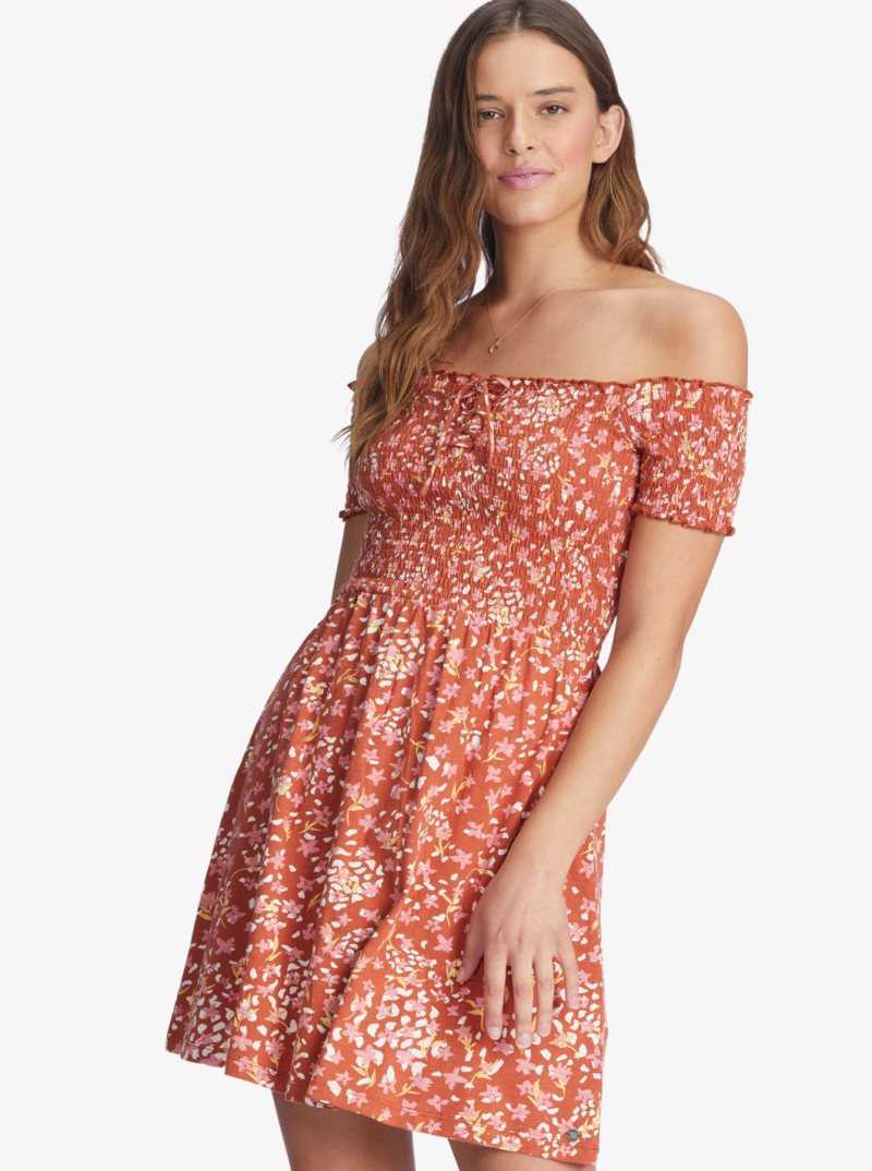 Baked Clay Dancing Days Roxy At The Same Time Off-The-Shoulder Dress | EWATZO756