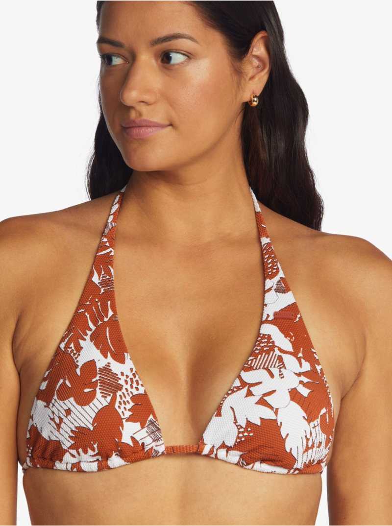 Baked Clay Retro Floral Roxy Endless Swell Elongated Tiki Triangle Bikini Top | AKROXL083