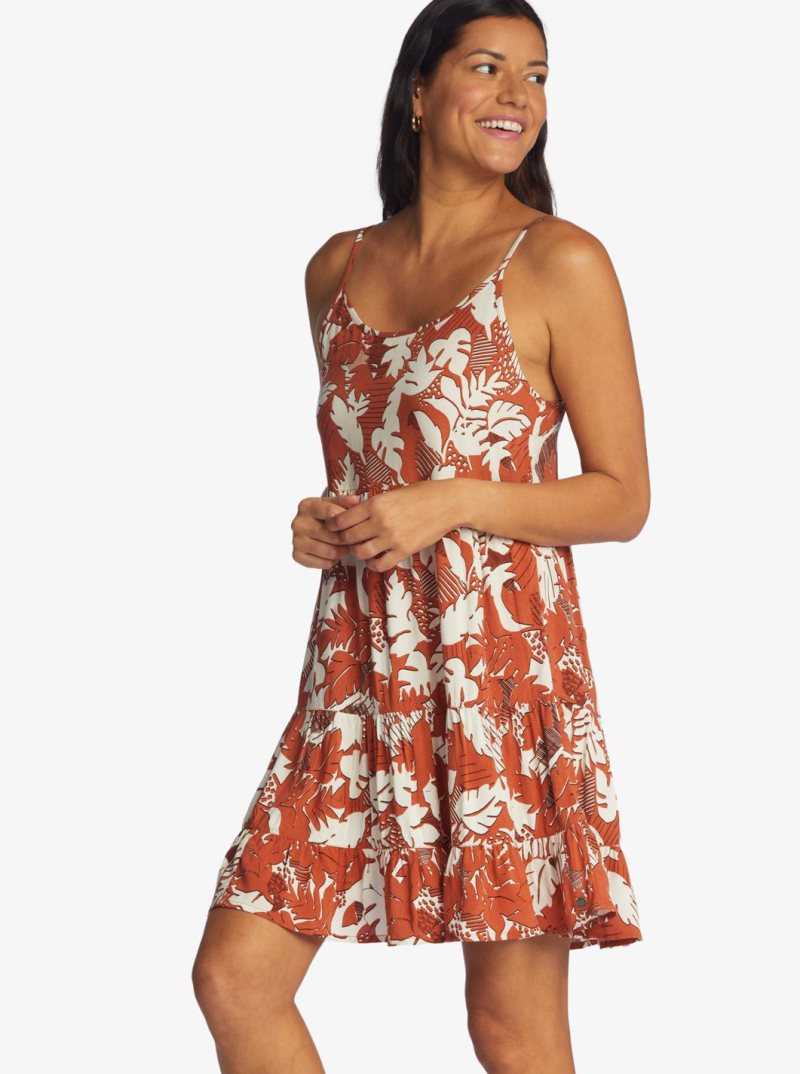 Baked Clay Retro Floral Roxy Teen Dream Woven Strappy Dress | QIZYSR342