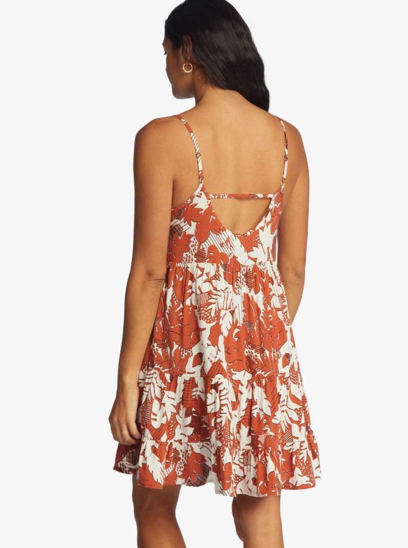 Baked Clay Retro Floral Roxy Teen Dream Woven Strappy Dress | QIZYSR342