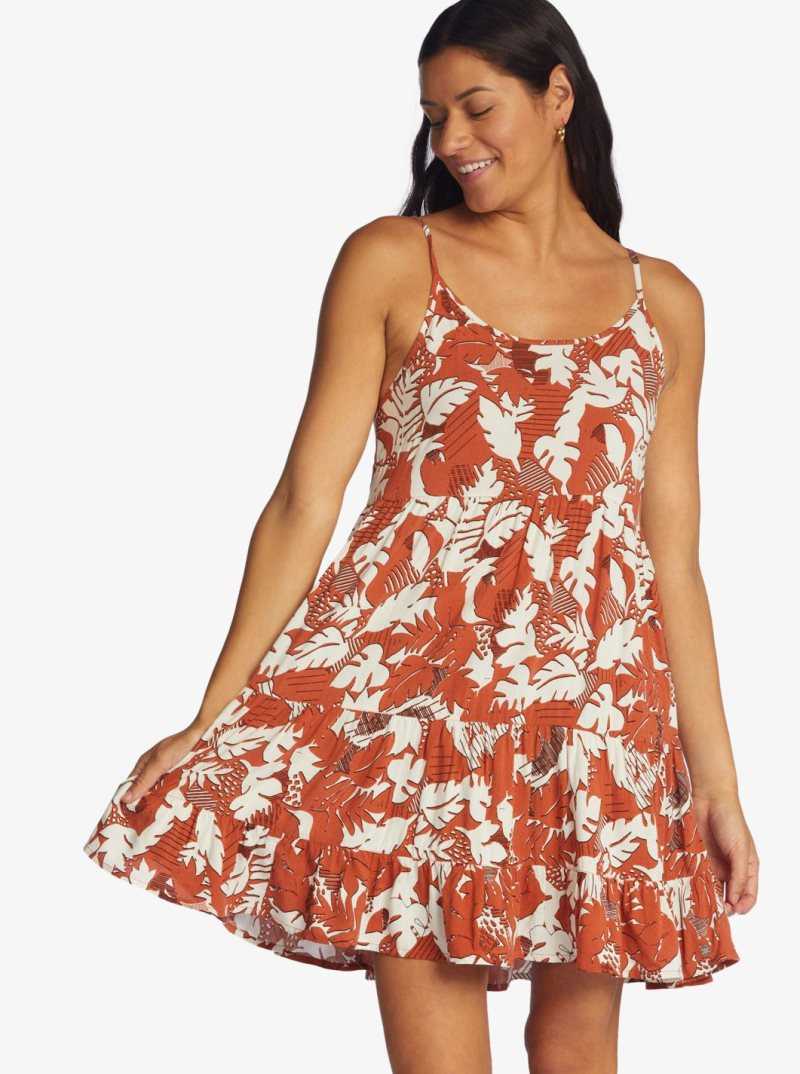 Baked Clay Retro Floral Roxy Teen Dream Woven Strappy Dress | QIZYSR342