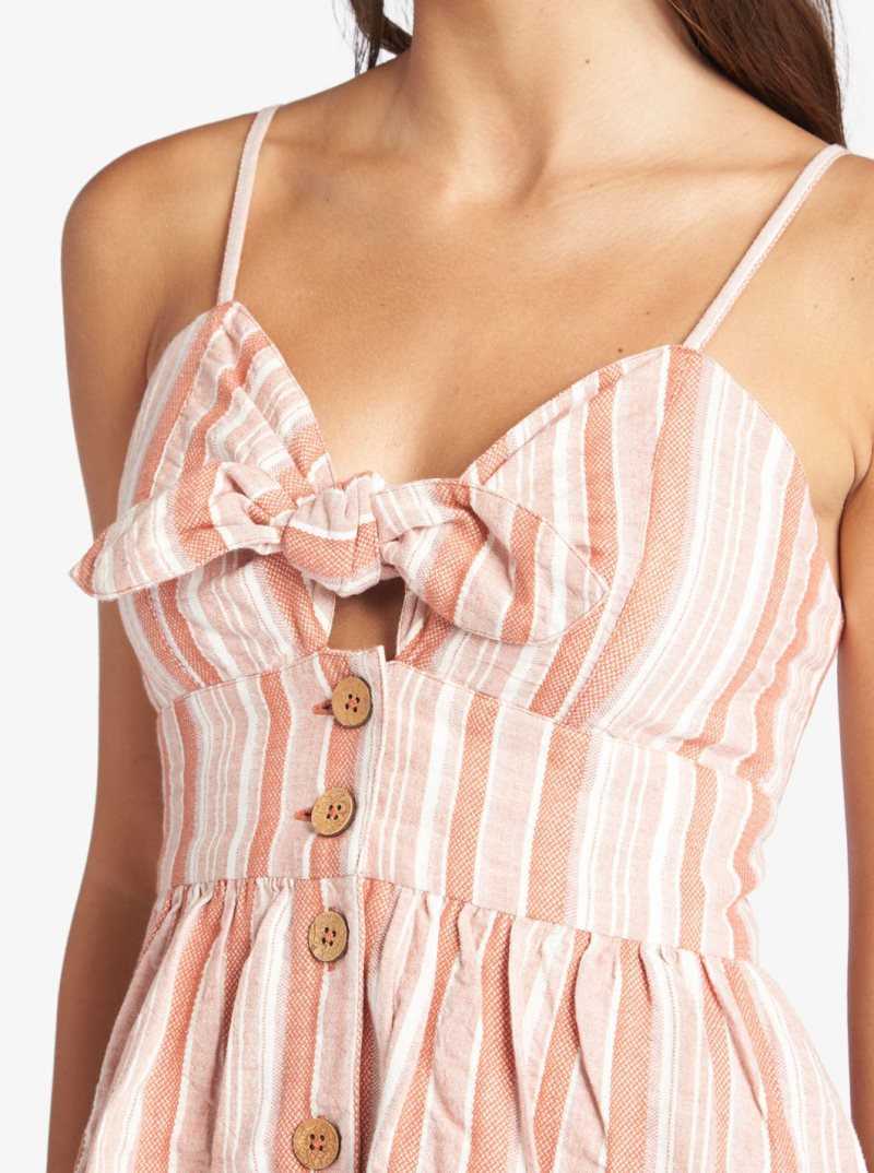 Baked Clay River Stripe Roxy Under The Cali Sun Stripe Strappy Dress | LDRKTZ285