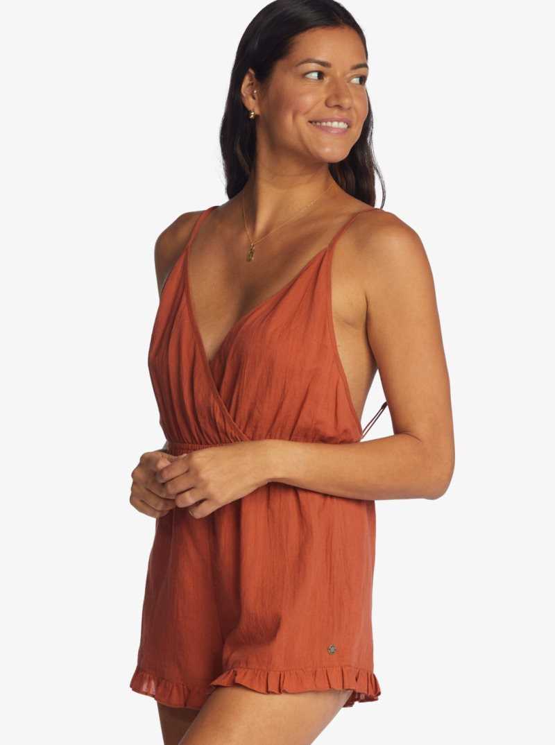 Baked Clay Roxy Honest Love Strappy Beach Romper | DKLJWC018