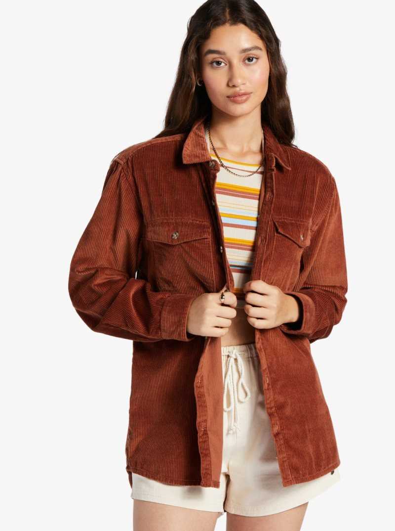 Baked Clay Roxy Let It Go Long Sleeve Corduroy Shirt | LIDVKG024