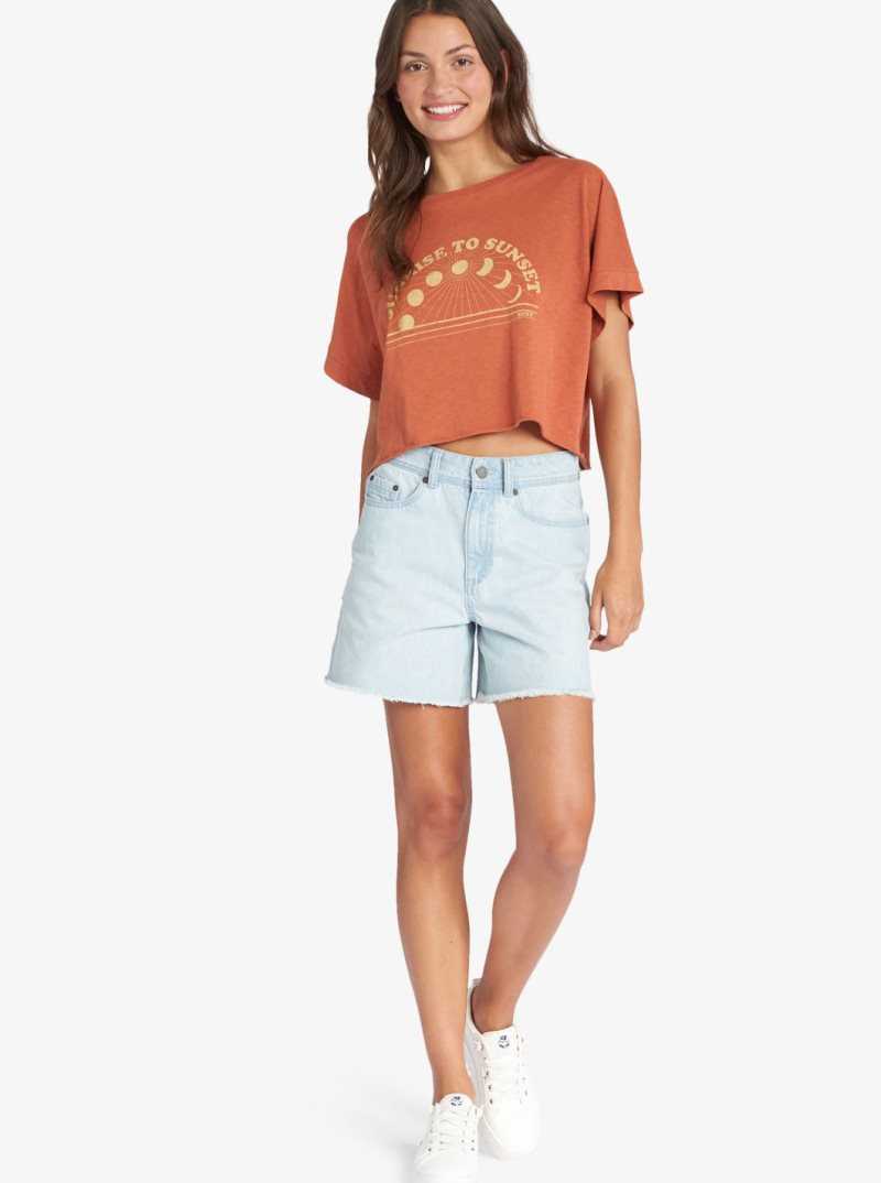 Baked Clay Roxy Sunrise To Sunset Drop Shoulder T-Shirt | ZERSNA192