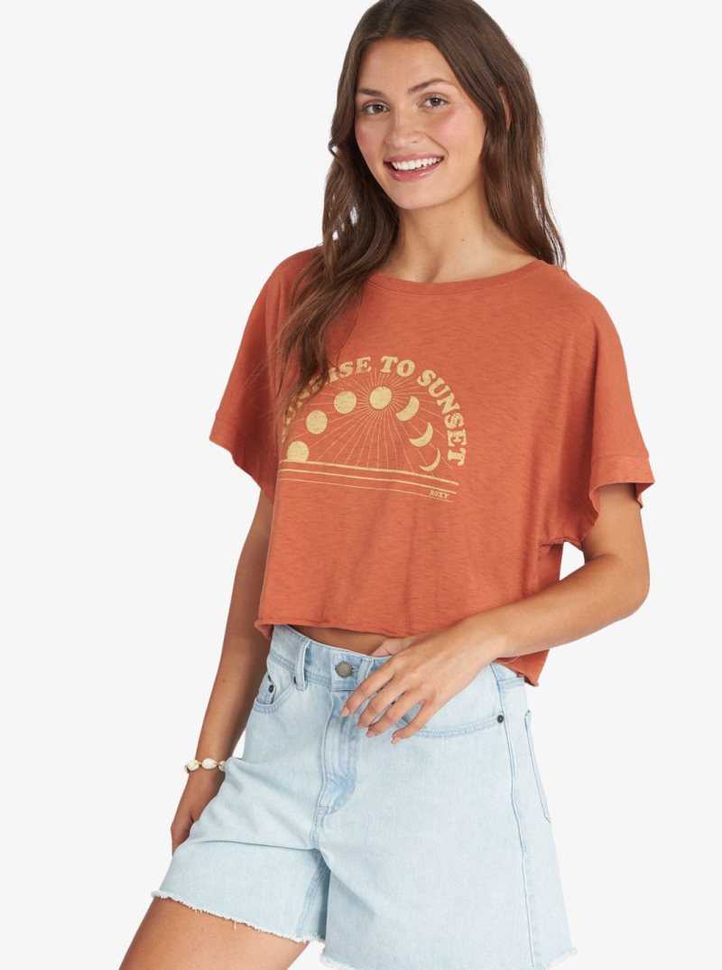 Baked Clay Roxy Sunrise To Sunset Drop Shoulder T-Shirt | ZERSNA192