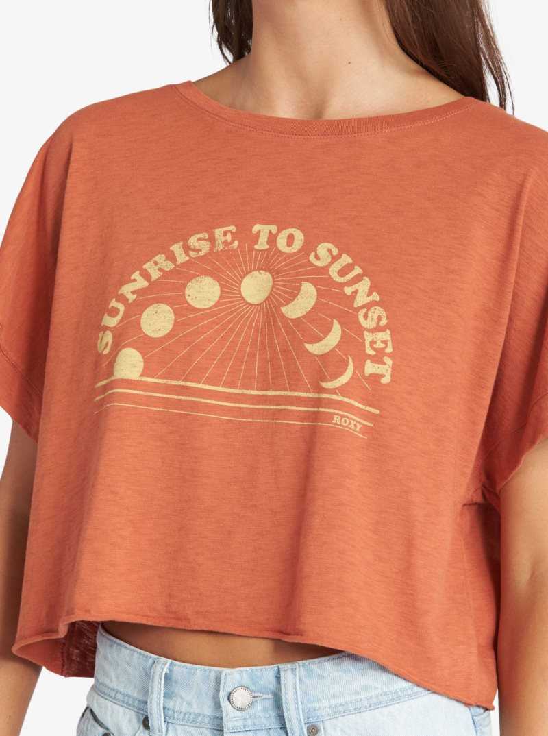 Baked Clay Roxy Sunrise To Sunset Drop Shoulder T-Shirt | ZERSNA192