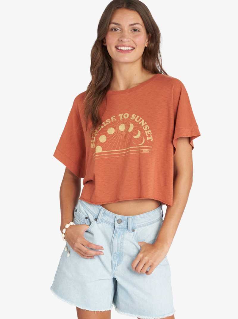 Baked Clay Roxy Sunrise To Sunset Drop Shoulder T-Shirt | ZERSNA192