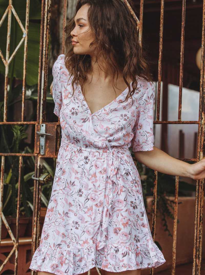 Be Free Gypsy Floral Bright Wh Roxy Sunset Kiss Wrap Dress | VERLYZ510