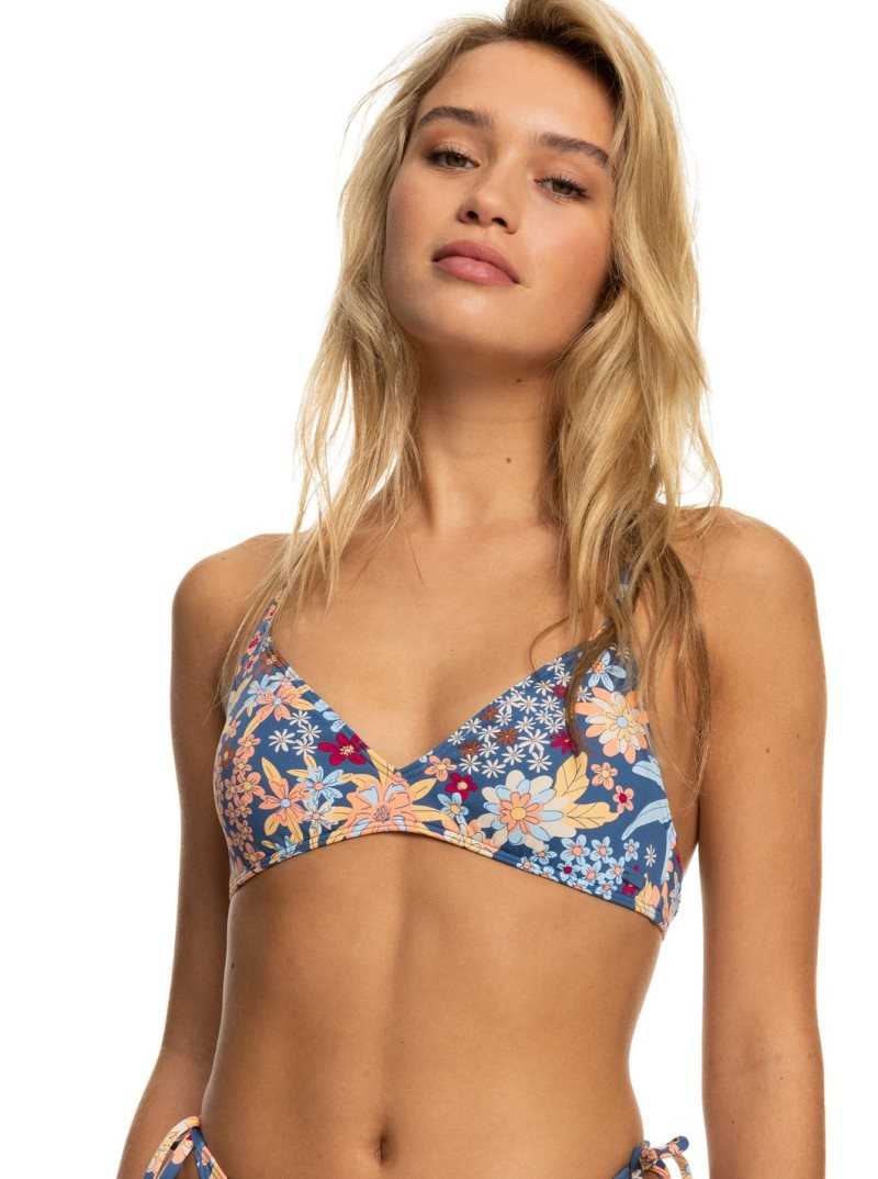 Bijou Blue New Tropic Flat Roxy Printed Beach Classics Triangle Athletic Bikini Top | BISTJK851