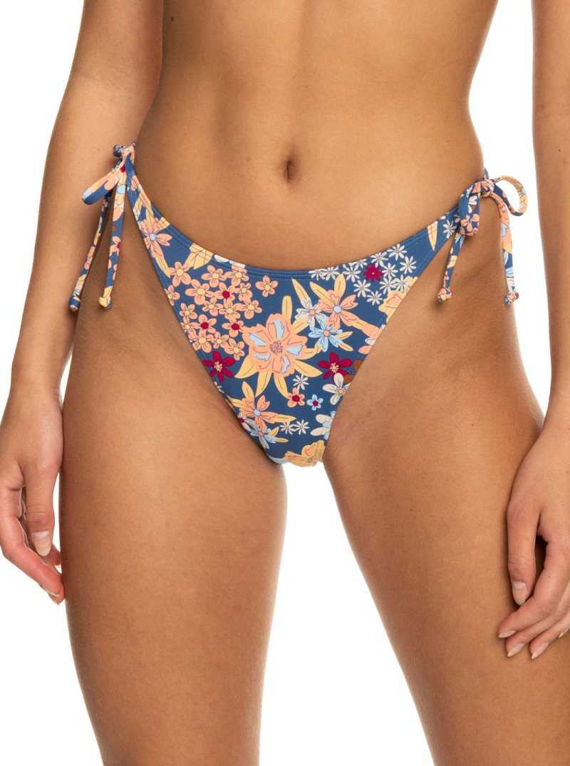 Bijou Blue New Tropic Flat Roxy Printed Beach Classics Cheeky Side-Tie Bikini Bottoms | LPCDVK631