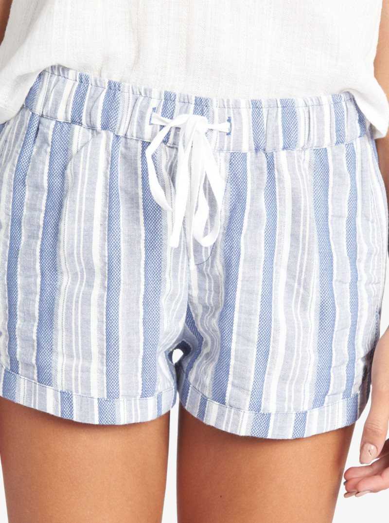 Bijou Blue River Stripe Roxy New Impossible Love Elasticized Shorts | HCIXQK740