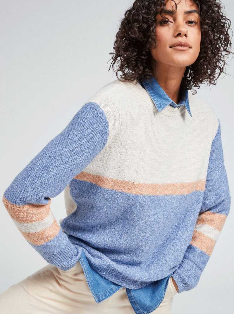 Bijou Blue Roxy Real Groove Striped Sweater | LRWYAM402