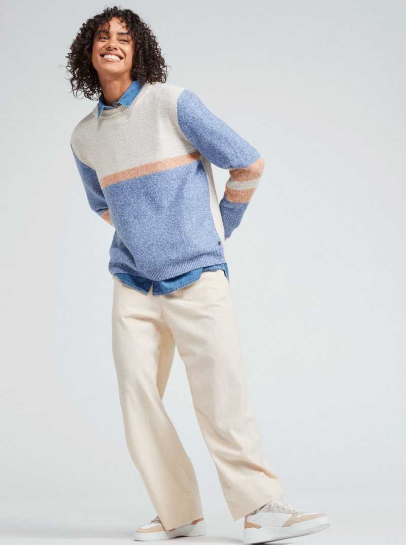 Bijou Blue Roxy Real Groove Striped Sweater | LRWYAM402