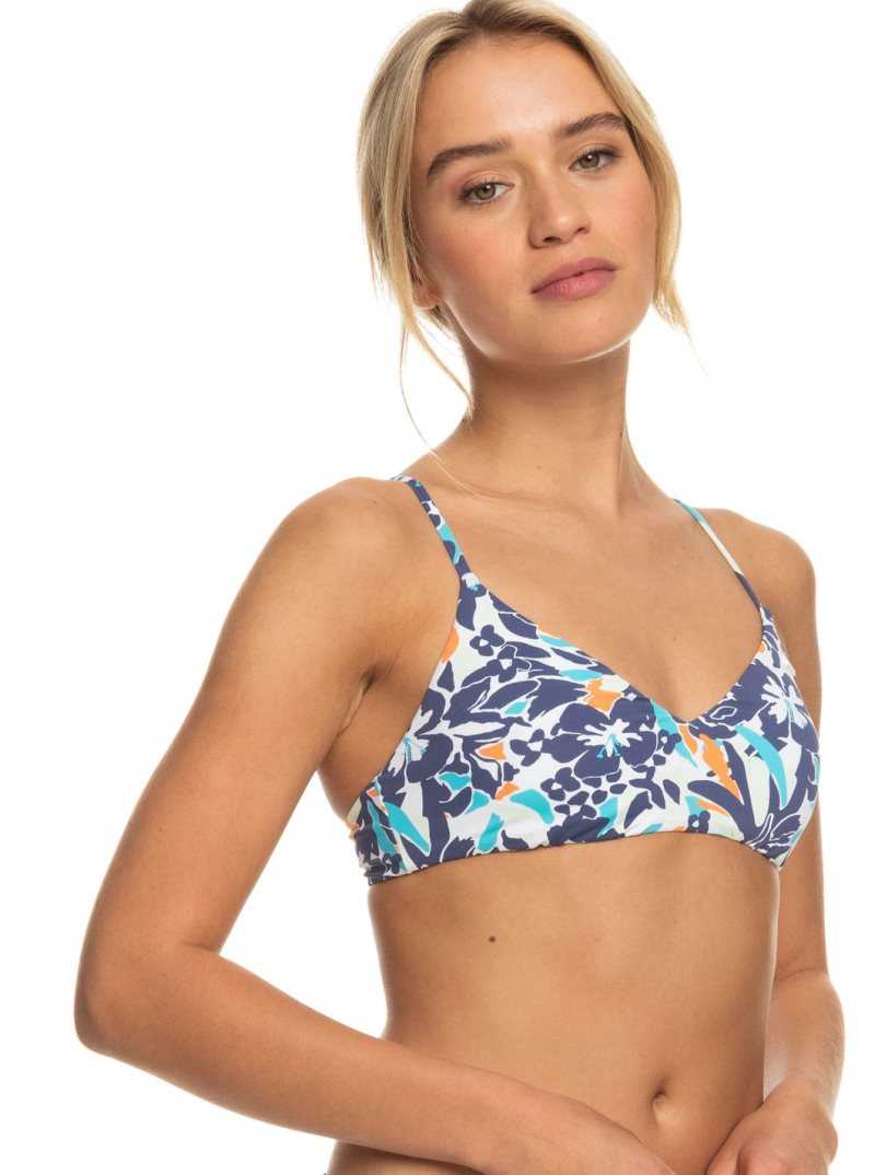 Bijou Blue Tropical Daze Roxy Printed Beach Classics Athletic Triangle Bikini Top | RKHMCG631