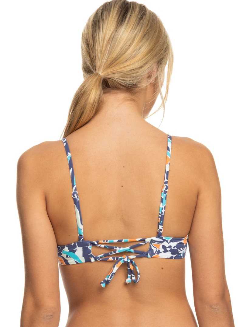 Bijou Blue Tropical Daze Roxy Printed Beach Classics Athletic Triangle Bikini Top | RKHMCG631