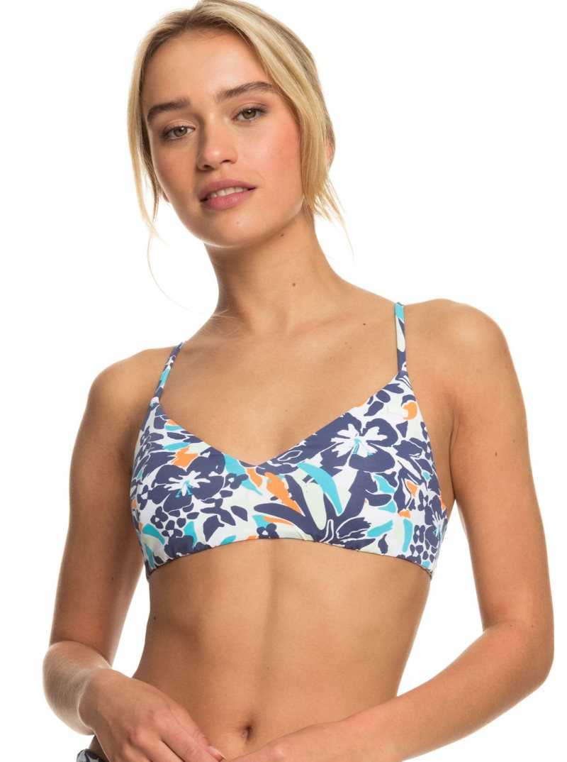 Bijou Blue Tropical Daze Roxy Printed Beach Classics Athletic Triangle Bikini Top | RKHMCG631