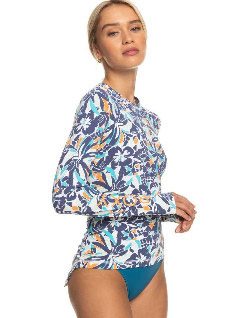 Bijou Blue Tropical Daze Roxy Sea Skippin Long Sleeve UPF 50 Rashguard | INUKAP805