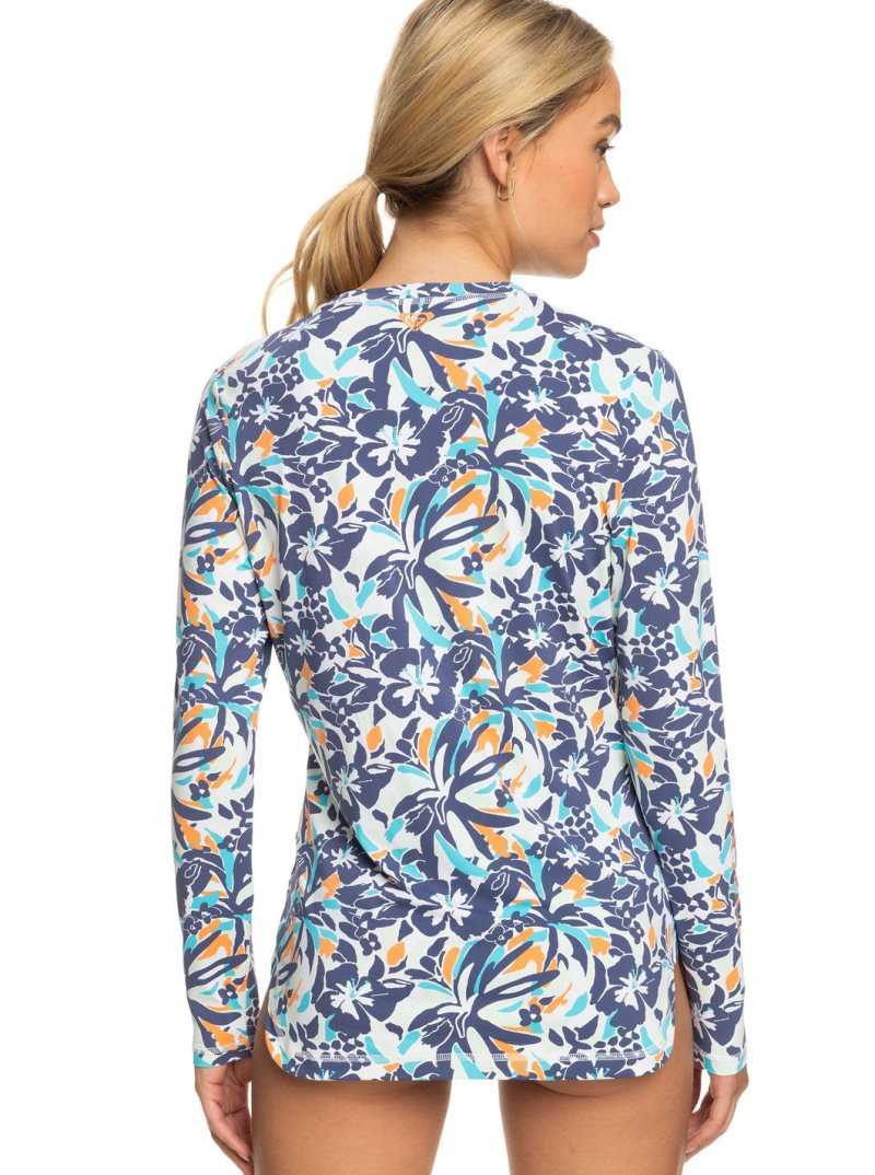 Bijou Blue Tropical Daze Roxy Sea Skippin Long Sleeve UPF 50 Rashguard | INUKAP805