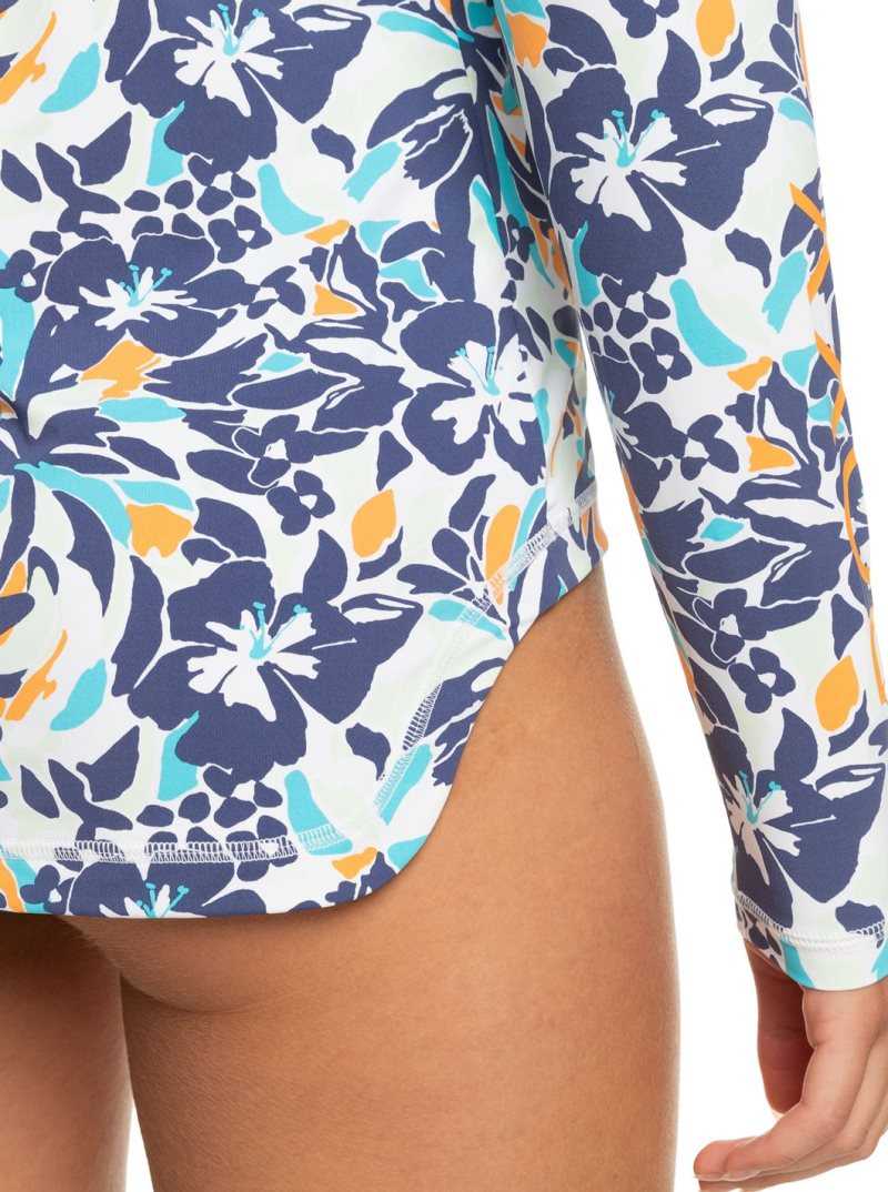 Bijou Blue Tropical Daze Roxy Sea Skippin Long Sleeve UPF 50 Rashguard | INUKAP805