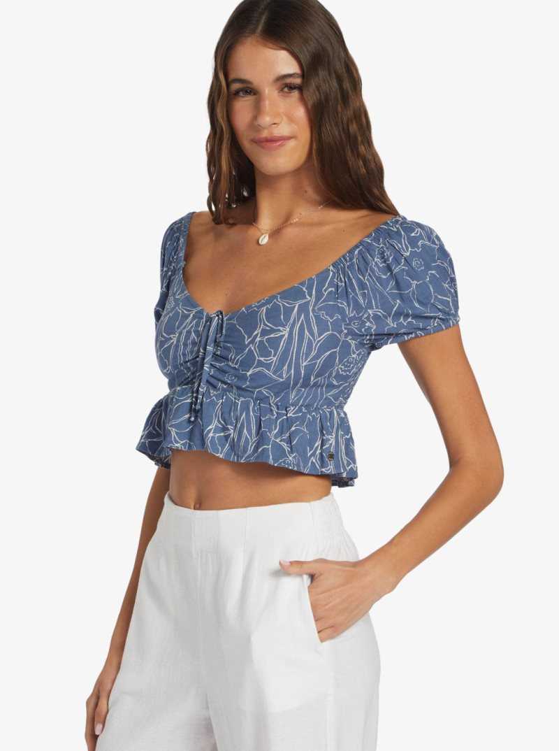 Bijou Bue Linear Floral Roxy Clearwater Cove Short Length Short Sleeve Top | HSLPGR635