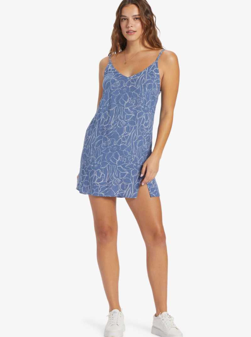 Bijou Bue Linear Floral Roxy Daytrip Mini V-Neck Slip Dress | NTKDPG829