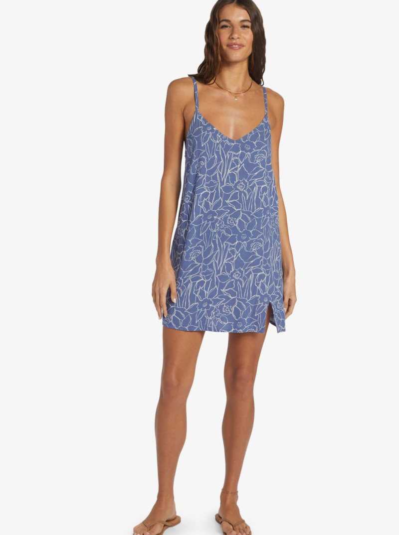 Bijou Bue Linear Floral Roxy Daytrip Mini V-Neck Slip Dress | NTKDPG829