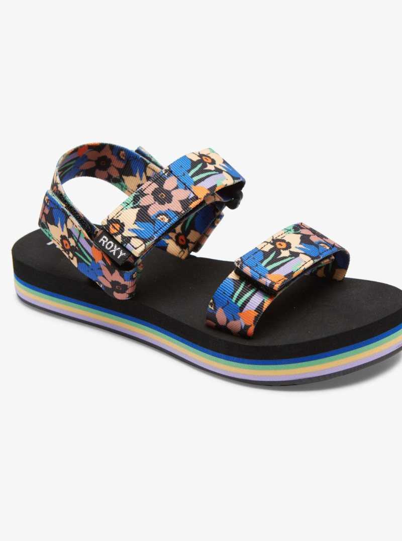 Black/Blue Roxy Cage Sandals | UQORBC794