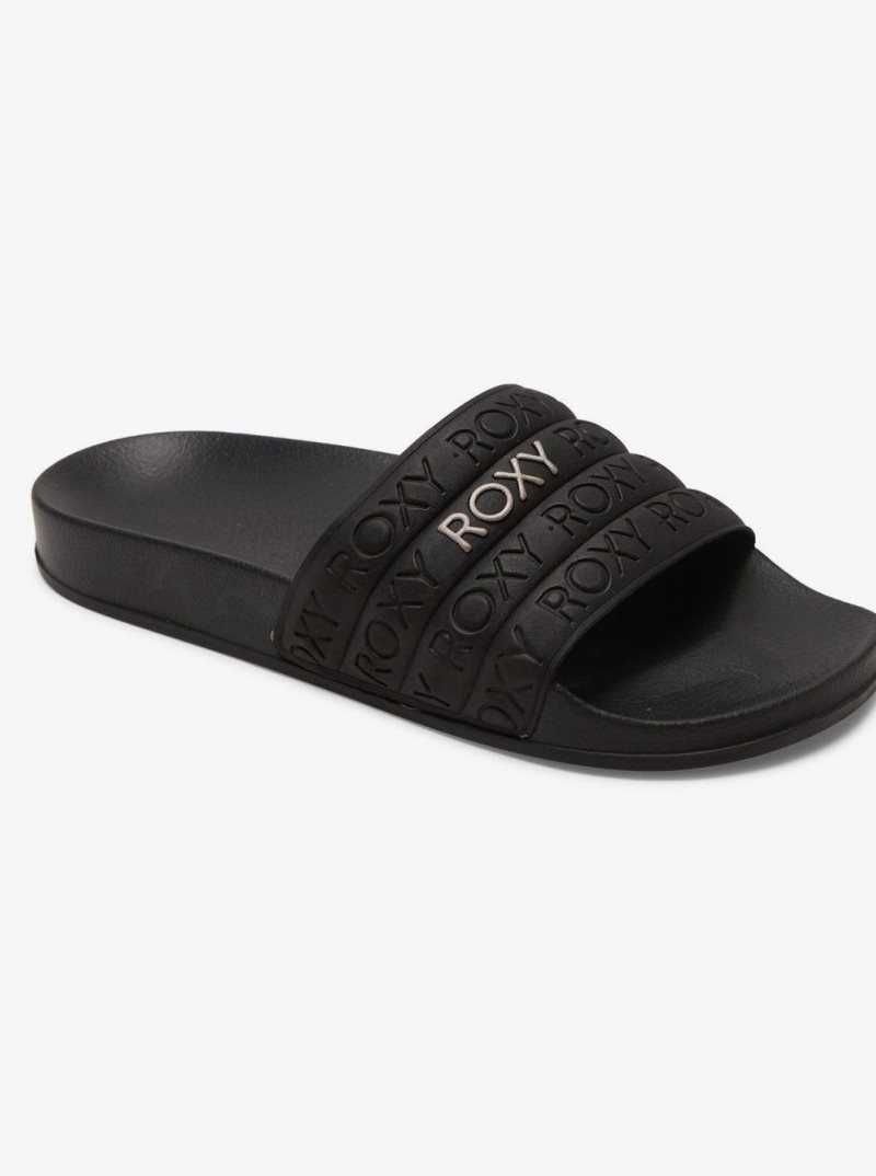 Black/M Gold Roxy Slippy Water-Friendly Sandals | JZIWRN674