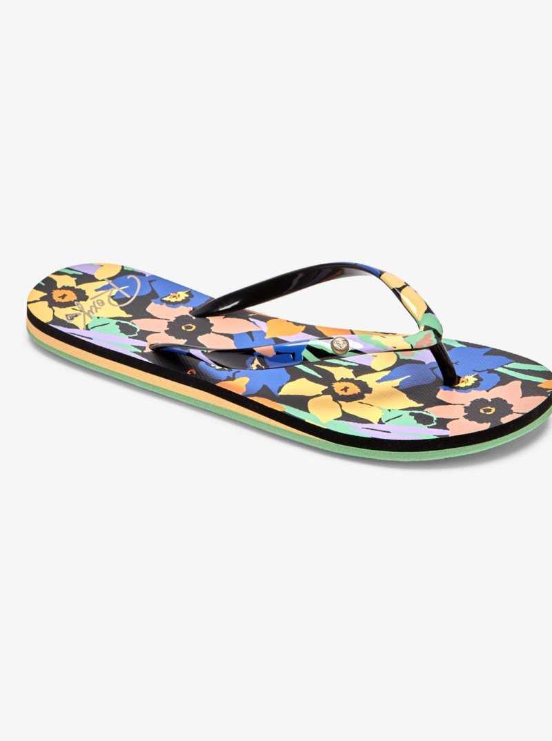 Black Multi Roxy Portofino Flip-Flops | UFXEIJ862