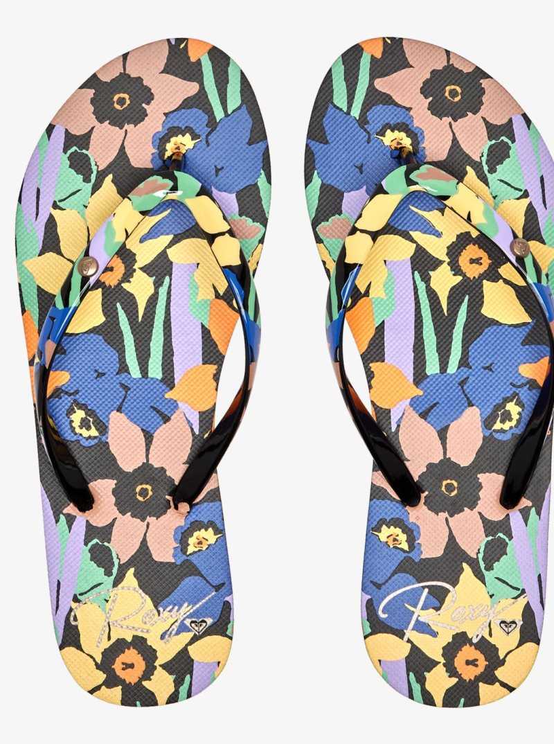 Black Multi Roxy Portofino Flip-Flops | UFXEIJ862