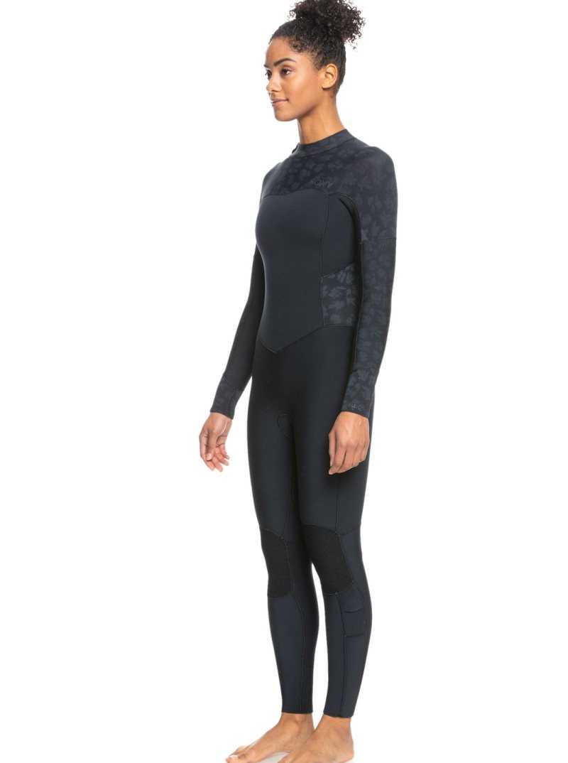 Black Roxy 3/2mm Swell Series Back Zip Wetsuit | QYGAZH813