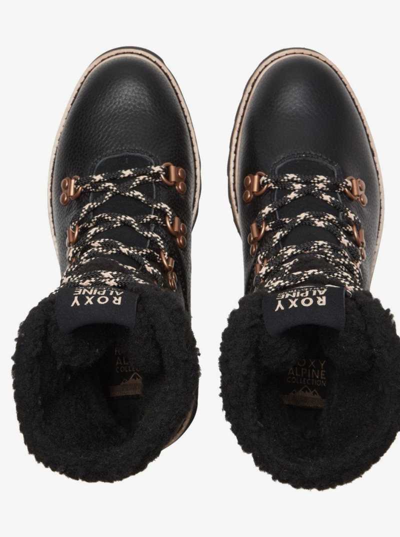 Black Roxy Brandi Lace-Up Boots | ULKXQE465