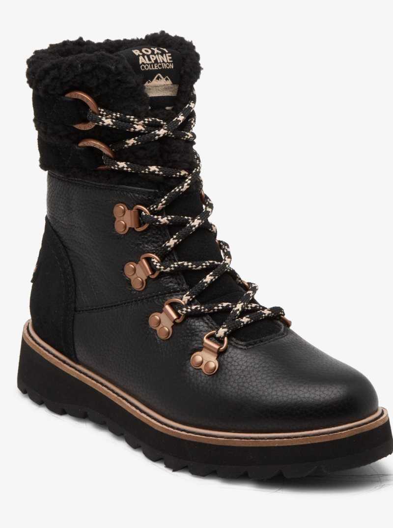 Black Roxy Brandi Lace-Up Boots | ULKXQE465