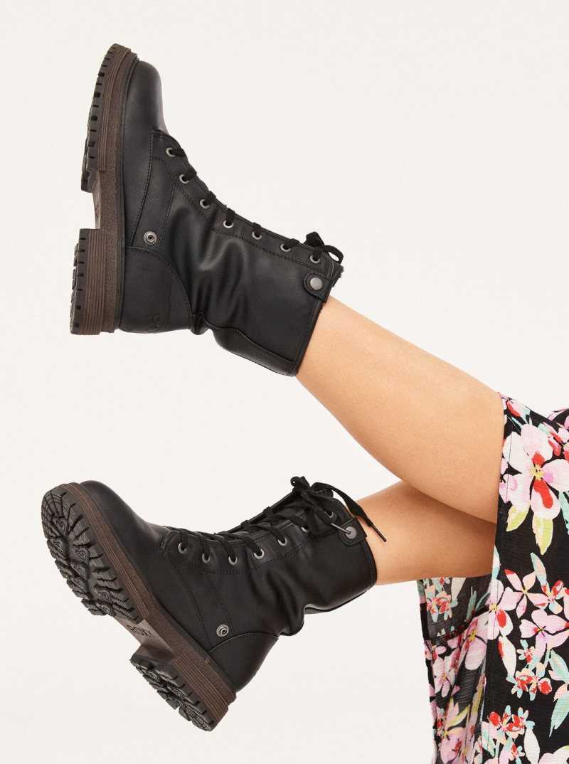 Black Roxy Bruna Lace-Up Boots | WJEROM630