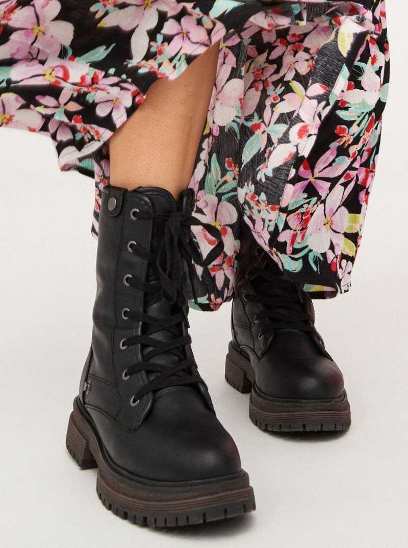 Black Roxy Bruna Lace-Up Boots | WJEROM630